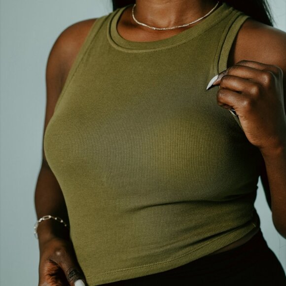 Klassy Network Racerback Brami Crop Top - Olive Green, Size Medium - Picture 3 of 5